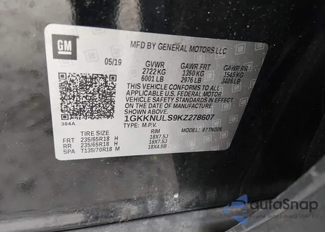 2019 GMC Acadia Slt-1 z USA, uszkodzony, nr VIN 1GKKNULS9KZ278607